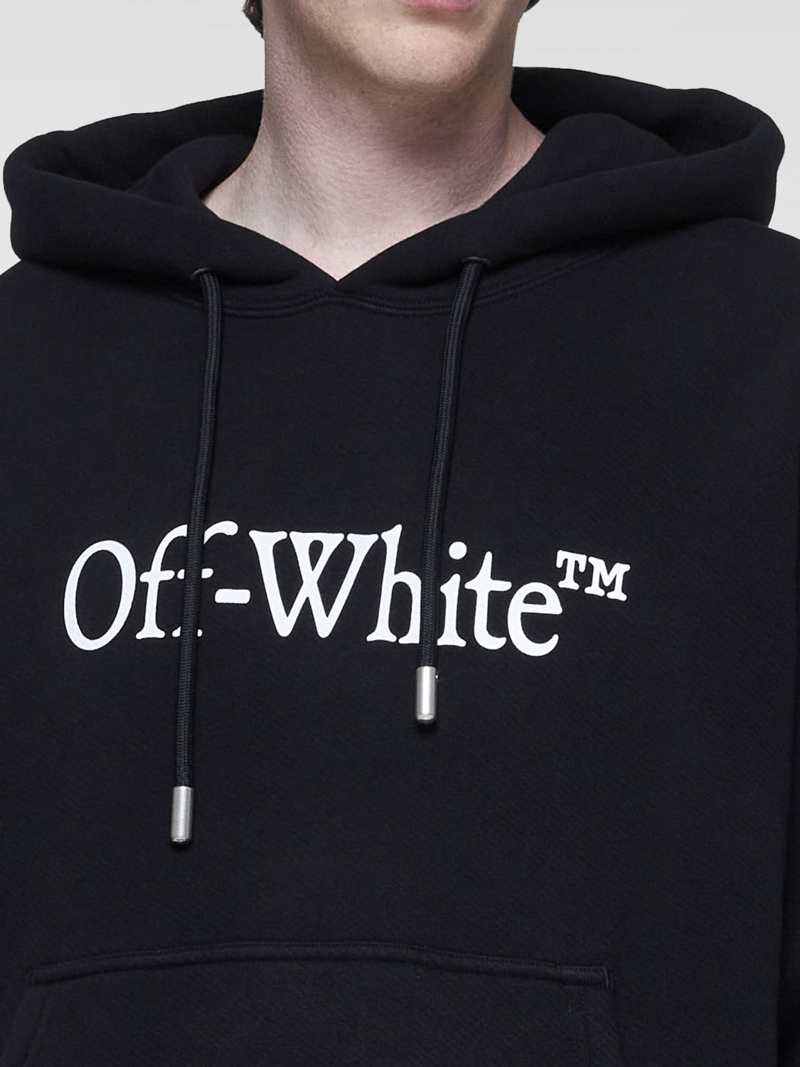 Felpa Off White nera con cappuccio